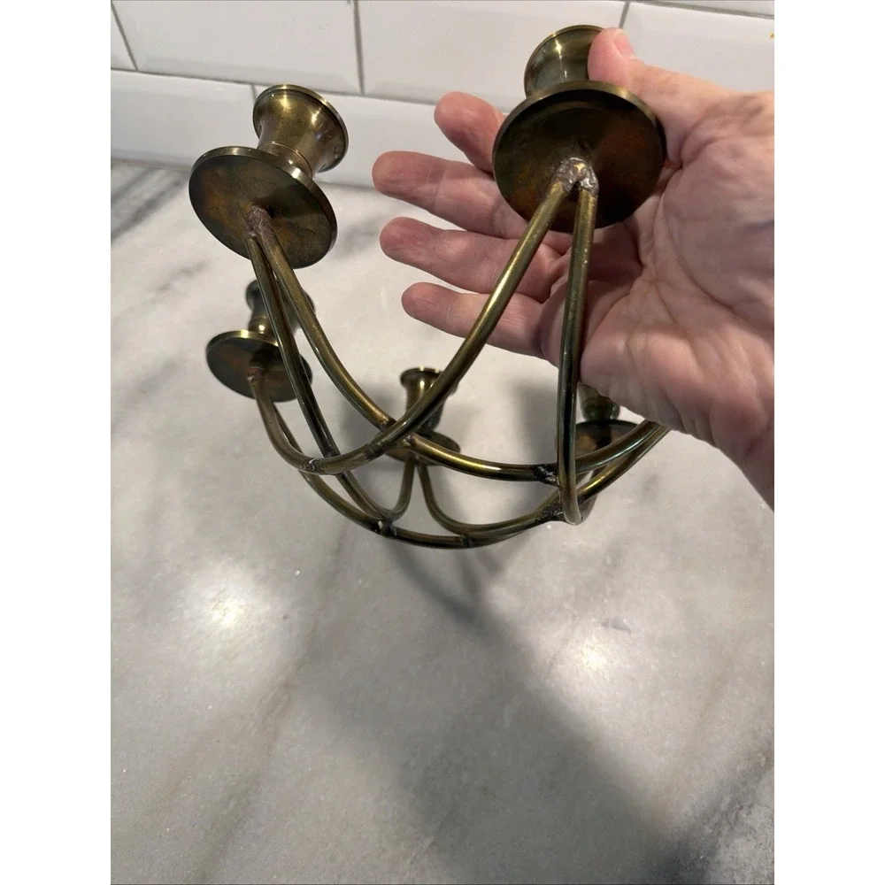 Brass Mid Century Modern 6 Candle Holder Candelabra Centerpiece  002